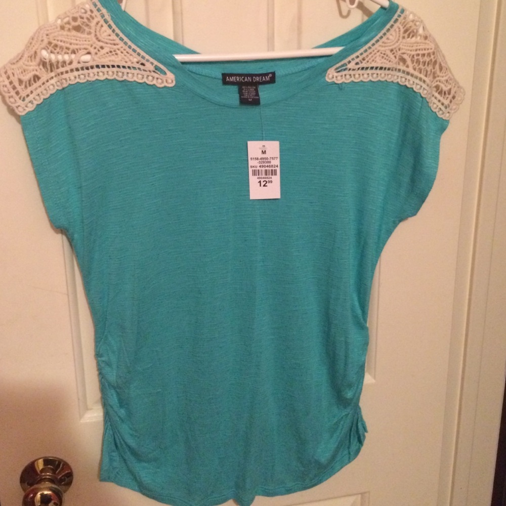 BRAND NEW Crocheted teal lace crochet shoulder top
